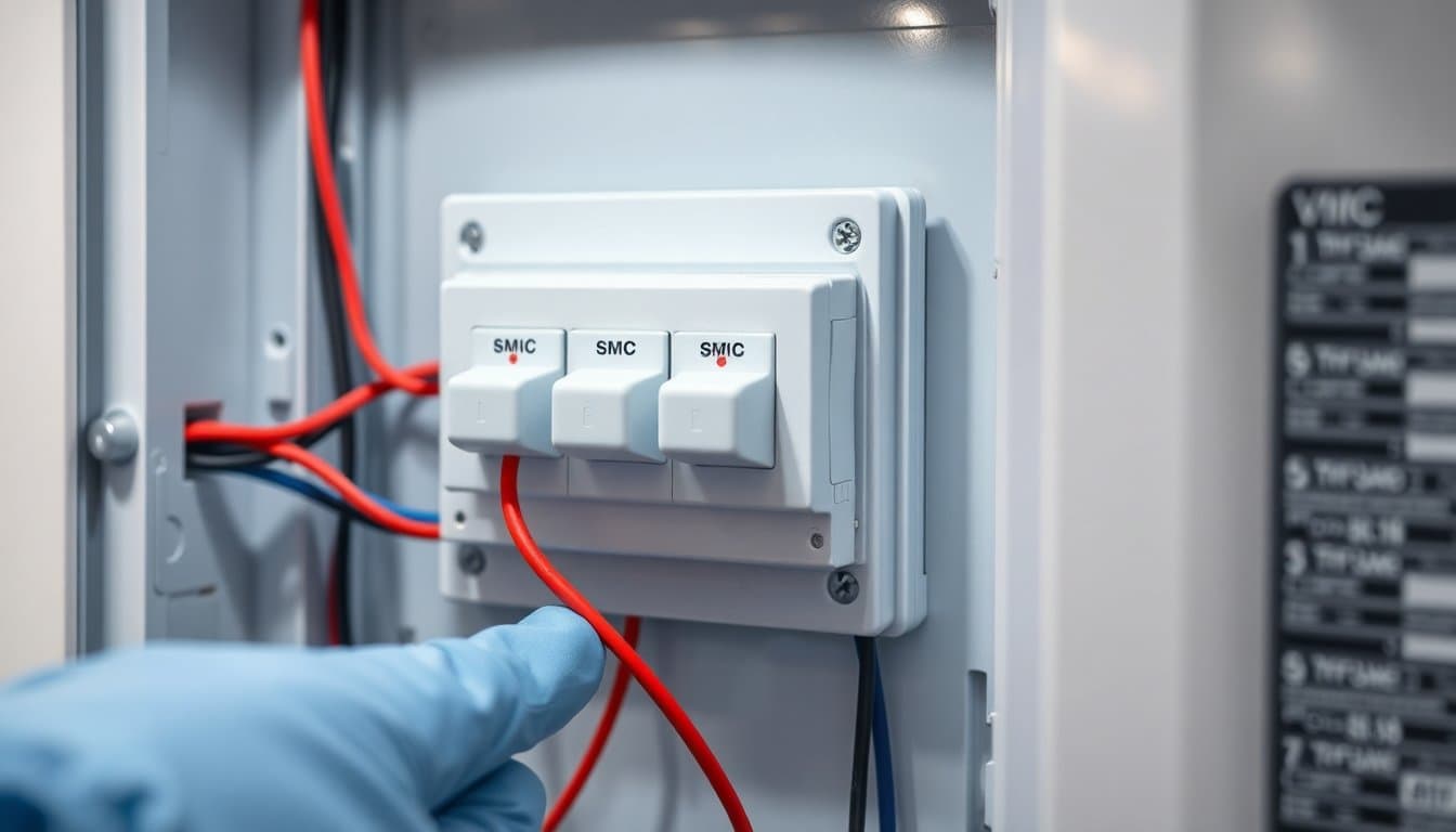 Interrupteur VMC 2 vitesses branché dans un tableau électrique