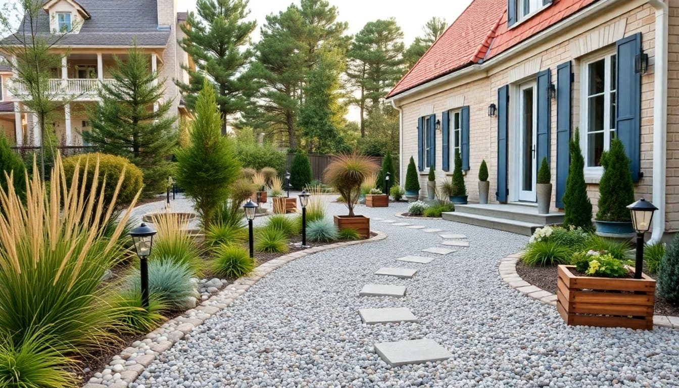 Cour extérieure aménagée avec gravier et végétation à Naujac-sur-Mer