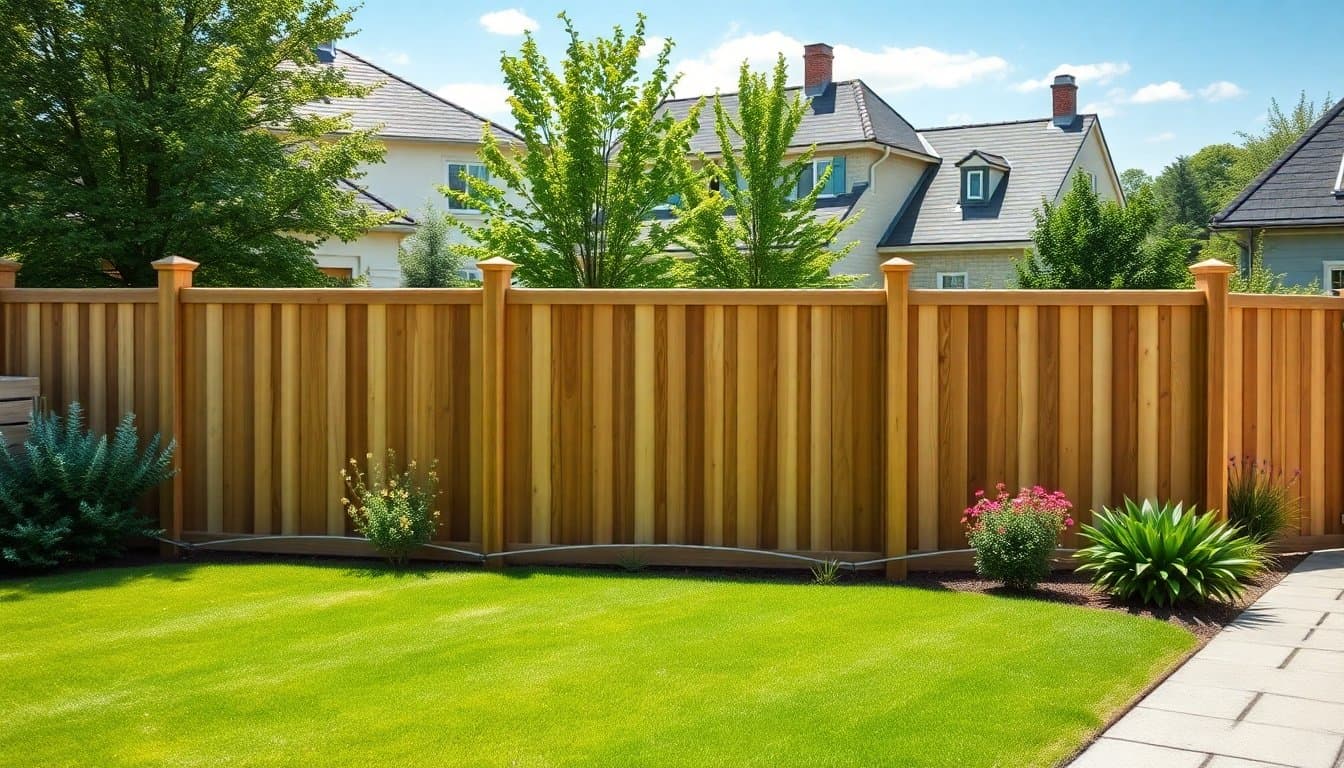 Clôture en bois composite installée autour d'un jardin paysager